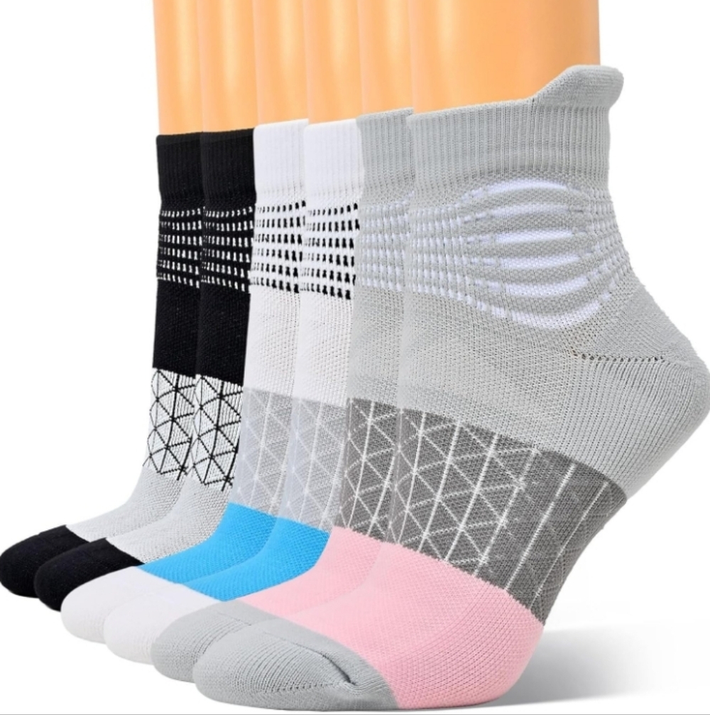 Athletic Low-Cut Cushion Crew Socks - 6 Pack (Black, White, Gray, Blue, Pink)